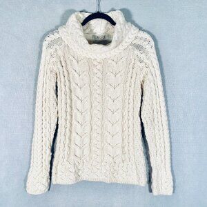 Aran Crafts Fisherman Sweater Womens S Beige Wool Pullover Cowl Neck Ireland